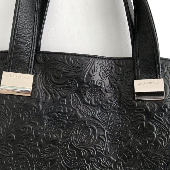 ✨B. Makowsky Large Black Leather Shoulder Bag NWOT - Picture 3 of 7